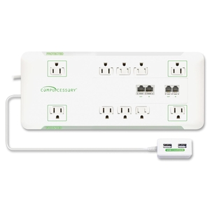 Slim Surge Protector,10-Outlet, 3420J, 6' Cord,1800W, WE by Compucessory