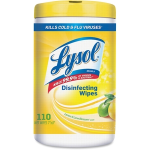 Reckitt Benckiser plc 78849EA Sanitizing Wipes, 110 Wipes/Tub, Lemon/Lime Blossom by Lysol