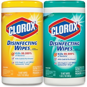 The Clorox Company 01599 Disinfecting Wipes, 75 Wipes/Tub, 2 Tubs/PK, White by Clorox