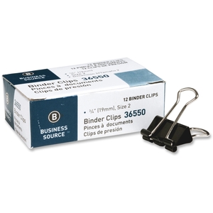 Business Source 36550 Binder Clip, Small, 3/4"W, Steel, 3/8" Capacity, 1/DZ,Black by Business Source