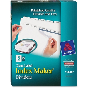 Avery 11446 Index Maker, Laser, Punched, 5-Tabs, 25 ST/BX, 8-1/2"x11",CL by Avery