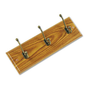Wood Wall Rack, Three Double-Hooks, 18w x 3-1/4d x 6-3/4h, Medium Oak by SAFCO PRODUCTS