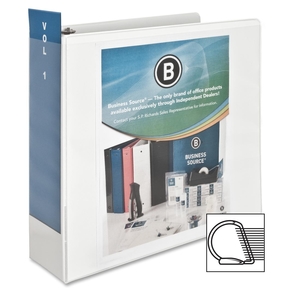 Business Source 28443 D-Ring Binder, w/ Pockets, 3" Capacity, White by Business Source