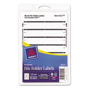 Avery 05211 Print or Write File Folder Labels, 11/16 x 3 7/16, White/Black Bar, 252/Pack by AVERY-DENNISON