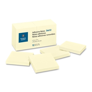 Adhesive Notes, 100 Sheets, 3"x3", 12/PK, Yellow by Business Source