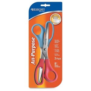 All Purpose Scissors, 8" Straight, 3/PK, Assorted by Westcott