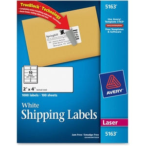 Avery 5163 Laser Labels, Mailing, Permanent, 2"x4", 1000/BX, White by Avery