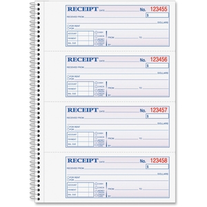 Tops Products SC1182 Money Receipt Book,Spiral,2-Part,7-5/8"x11",200/BK,WE/CA by Adams