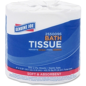 Genuine Joe 2550096 Bath Tissue, 2-Ply, 500SH/RL, 4"x3.15", 96RL/CT, WE by Genuine Joe