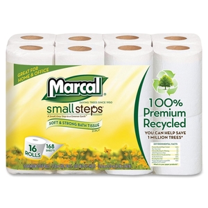 Marcal Manufacturing, LLC 16466CT Bath Tissue, 2-Ply, 168 Sheets/Roll, 96 Rolls/CT, White by Marcal Small Steps