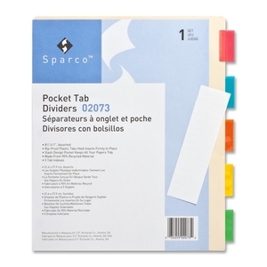 Sparco Products 02073 Ring Binder Dividers,w/ Pocket,5-Tab,11"x9",Buff Stock/Multi by Sparco