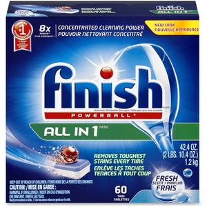 Finish Dishwashing Tabs, 3x Power, 60/PK, Fresh Scent by Finish