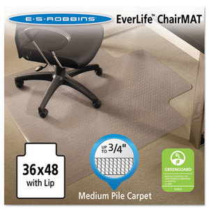 E.S. ROBBINS 122073 EverLife Chair Mats For Medium Pile Carpet With Lip, 36 x 48, Clear by E.S. ROBBINS