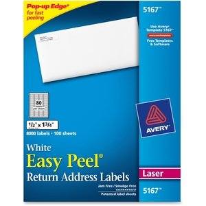 Avery 5167 Laser Labels, Mailing, 1/2"x1-3/4", 8000/BX White by Avery