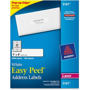 Avery 5161 Laser Labels, Mailing,1"x4", 2000/BX, White by Avery