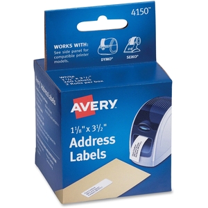 Avery 4150 Multi-purpose Labels, 3-1/2"x1-1/8", 130/Roll,2 RL/BX, White by Avery