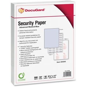 Paris Business Products 04545 Medical Security Paper,Adv.,7 Features,8-1/2"x11",500/RM,BE by DocuGard