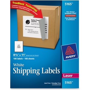 Laser Labels, Full Sheet, Permanent, 8-1/2"x11",100/BX,White by Avery