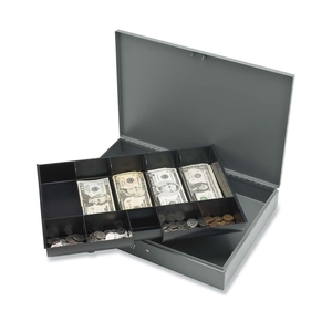 Cash Box,w/ 2 Keys,10 Compartments,15-2/5"x10-1/2"x2-1/4,GY by Sparco