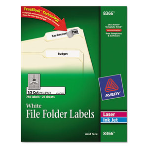 Avery 8366 Permanent File Folder Labels, TrueBlock, Laser/Inkjet, White, 750/Pack by AVERY-DENNISON