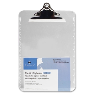 Transparent Plastic Clipboard, 9"x12", Clear by Sparco