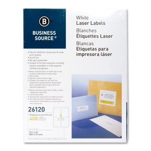 Business Source 26120 Mailing Labels,Shipping,Laser,3-1/2"x5",400/PK,White by Business Source