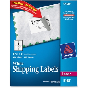 Avery 5168 Laser Labels, Mailing, Permanent, 3-1/2"x 5", 400/BX, White by Avery