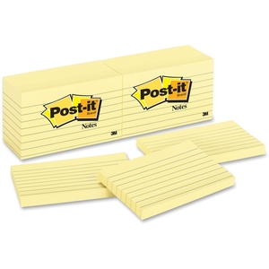 3M 635 Post-it Notes, Lined, 100 Sh/Pad, 3"x5", 12/PK, Yellow by Post-it