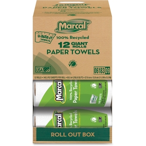 Marcal Manufacturing, LLC 06183 Paper Towels, 2-Ply, 140 Sheets/Roll, 12 Roll/CT, White by Marcal