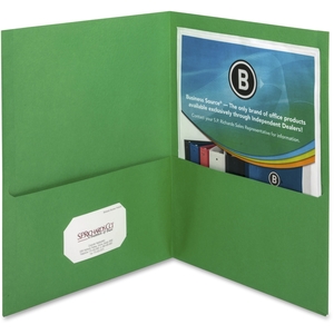 2-Pocket Folders, 125 Sht Cap, Letter, 12"x9", 25/BX, GREEN by Business Source