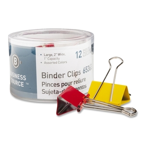 Binder Clips, Large 2"W, 1" Capacity, 12/PK, Assorted by Business Source