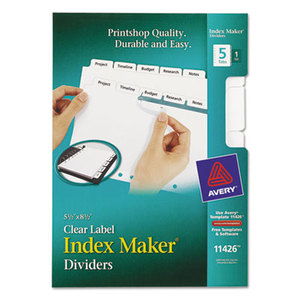 Avery 11426 Print & Apply Clear Label Dividers w/White Tabs, 5-Tab, 5 1/2 x 8 1/2 by AVERY-DENNISON