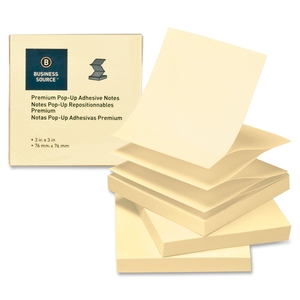 Business Source 36617 Pop-up Adhesive Note Pads,3"x3",100 Sh, 24/PK,Yellow by Business Source