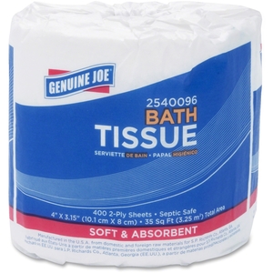 Genuine Joe 2540096 Bath Tissue, 2-Ply, 400SH/RL, 4"x3.15", 96RL/CT, WE by Genuine Joe