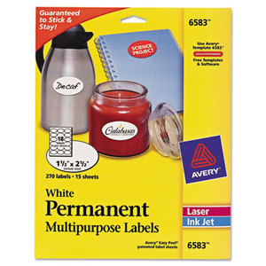 Avery 6583 Oval Multi Use Labels, 1 1/2 x 2 1/2, Matte White, 270/PK by AVERY-DENNISON