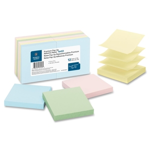 Business Source 16453 Pop-up Adhesive Note Pads,3"x3",100 Sh,12/PK, AST Pastel by Business Source