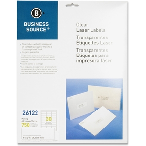Business Source 26122 Mailing Labels, Laser, 1"x2-3/4", 750/PK, Clear by Business Source