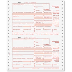 Tops Products 2299 1099-MISC Forms, 4 Part, 8"x5-1/2", 24 Forms/PK, White by TOPS