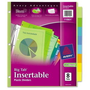 Avery 11901 Insertable Tab Dividers, Plastic, 8-Tab, Multi by Avery