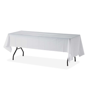 Genuine Joe 10328 Plastic Tablecover, 54"x108", 6/PK, White by Genuine Joe