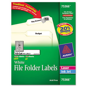 Avery 75366 Permanent File Folder Labels, TrueBlock, Laser/Inkjet, 2/3 x 3 7/16, 1800/Box by AVERY-DENNISON