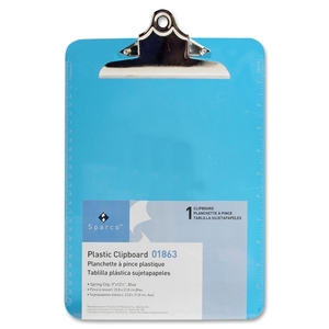 Transparent Plastic Clipboard, 9"x12", Blue by Sparco