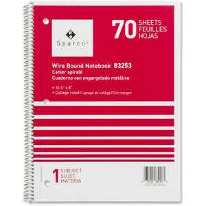 Sparco Products 83253 Notebooks,1 Subject,10-1/2"x8",College Ruled,70 Sht,AST by Sparco