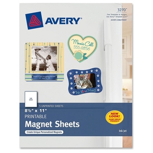 Avery 3270 Magnet Sheets, Printable, Inkjet, 8-1/2"x11", 5/BX, Matte WE by Avery