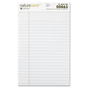 Nature Saver 00863 Jr. Legal Pads, Ruled, Recycled, 5"x8", 50 Sheets, White by Nature Saver