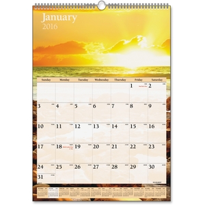 Monthly Wall Calendar,Jan-Dec,Scenic Photos,12"x17 by At-A-Glance