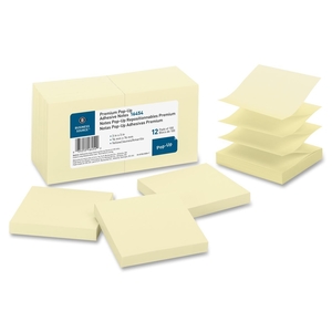 Business Source 16454 Pop-up Adhesive Note Pads,3"x3",100 Sh,12/PK, Yellow by Business Source