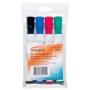 Integra 30015 Dry-Erase Marker, Large Barrel, Chisel Tip, 4 Colour/ST, AST by Integra