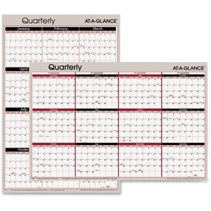 Erasable Wall Calendar,Qrtly,2-Sided,Vert/Horz,36"x24",Gray by At-A-Glance