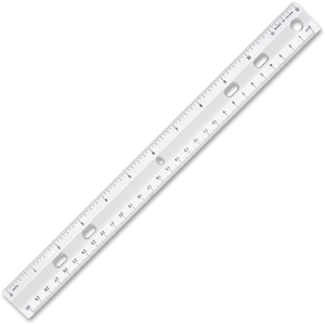 Standard Plastic Ruler, 12" Long, Holes for Binders, Clear by Sparco